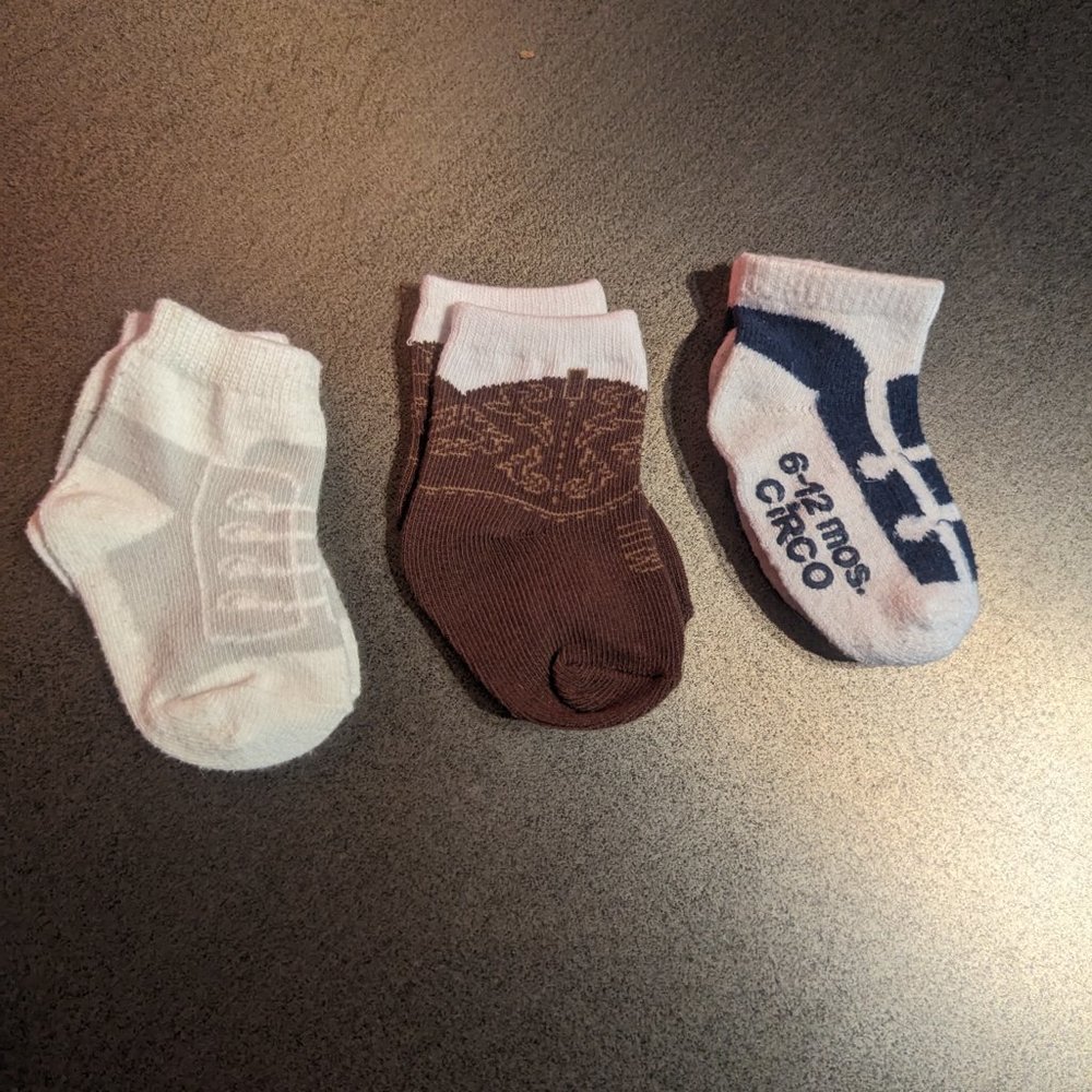 NWOT Bundle of Sneaker & Cowboy Boot Baby Socks 6-12M